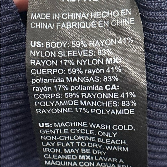 White House Black Market Navy Back Zip Mock Neck Woven Sleeve Sweater Sz Xl EUC - Picture 5 of 5